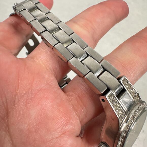 Fossil Watch Womens 25mm Pave Bezel Date Silver Tone 6" Quartz New Battery - Picture 5 of 12